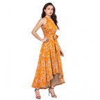 Elegant Floral Yellow Halter Dress