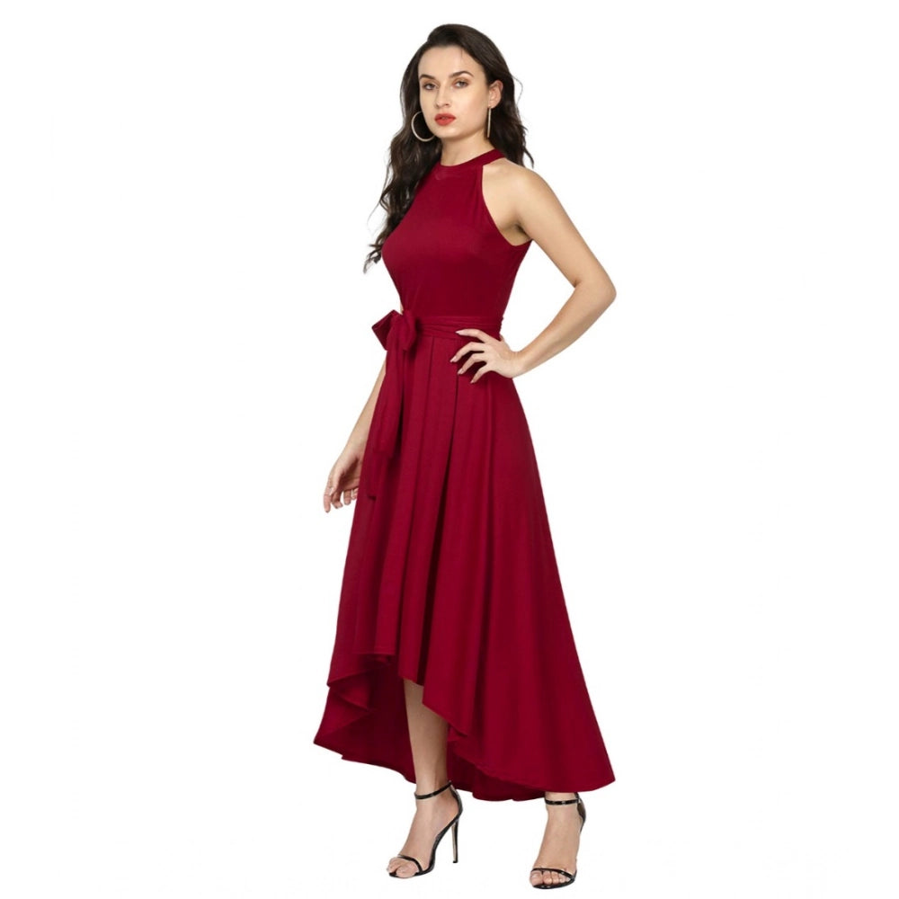 Elegant Solid Maroon Halter Dress