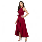 Elegant Solid Maroon Halter Dress