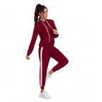 Maroon Contrast Stripe Tracksuit Set