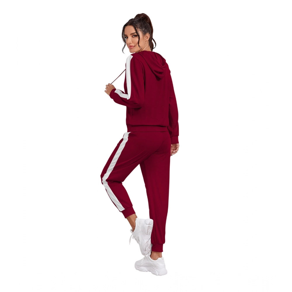 Maroon Contrast Stripe Tracksuit Set