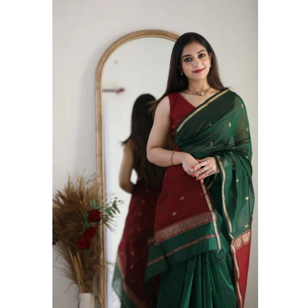 Dark Green Cotton Saree