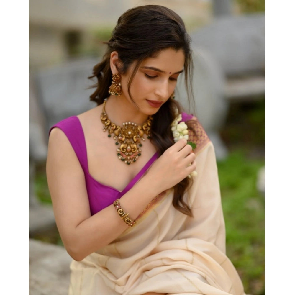 Off-White Silk Saree