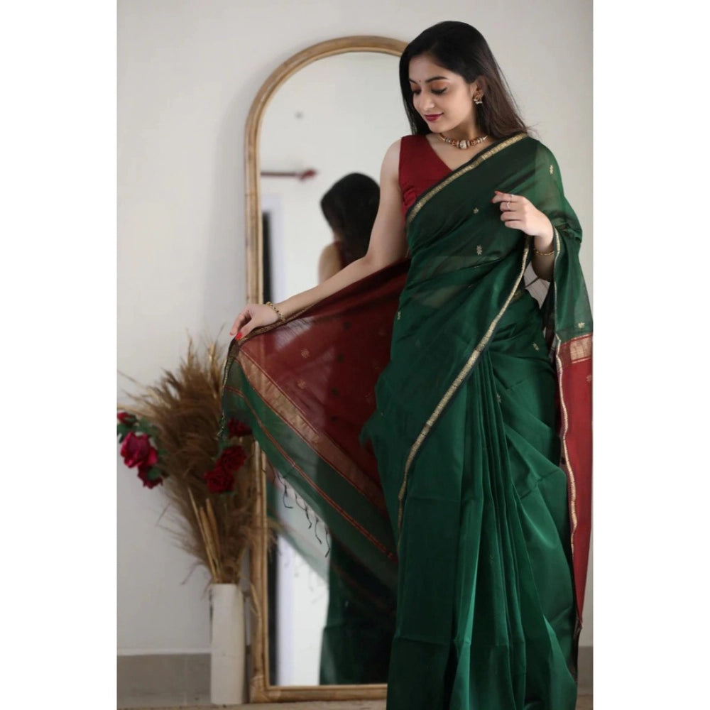 Dark Green Cotton Saree