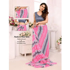 Grey Striped Georgette Saree