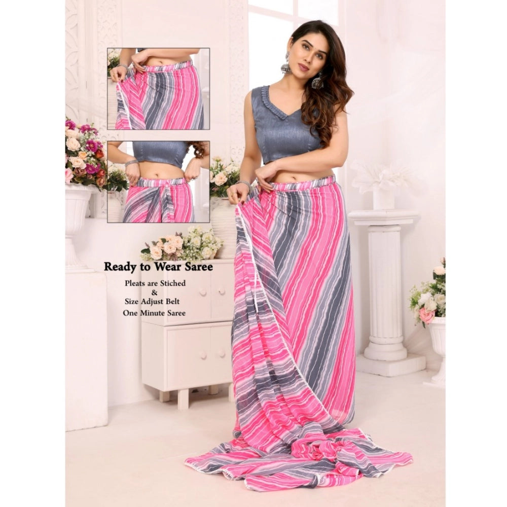 Grey Striped Georgette Saree