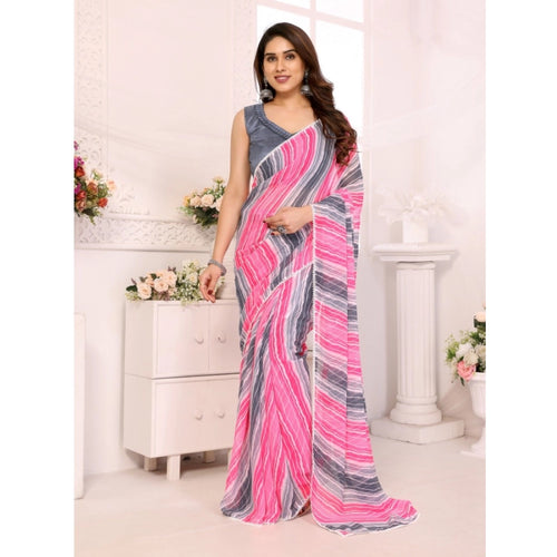 Grey Striped Georgette Saree