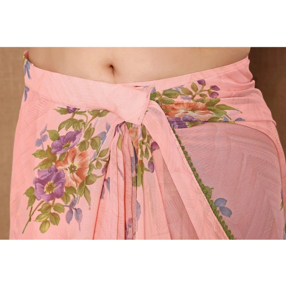 Peach Printed Georgette Saree