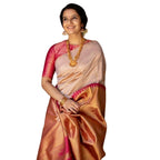 Cream & Pink Silk Saree