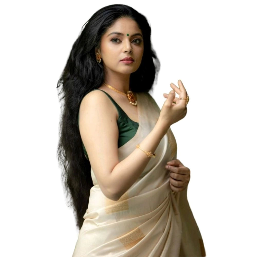 Off White Silk Printed Saree