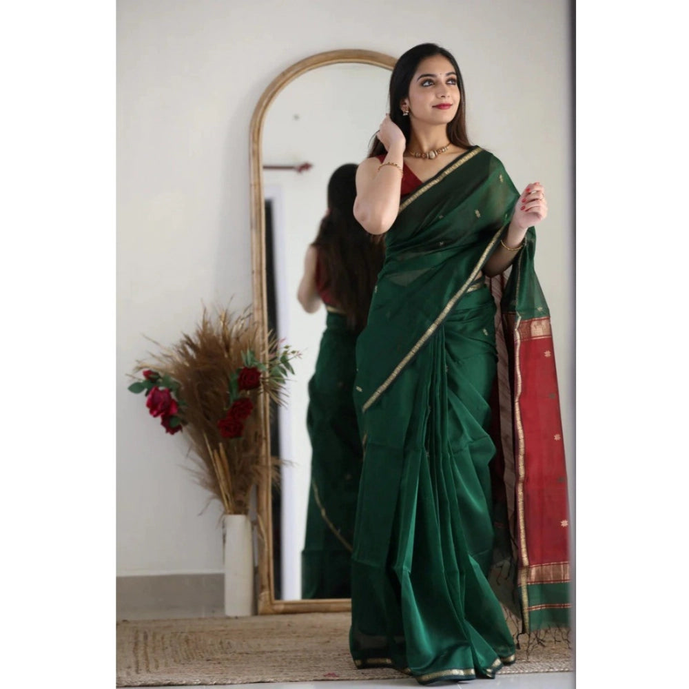 Dark Green Cotton Saree