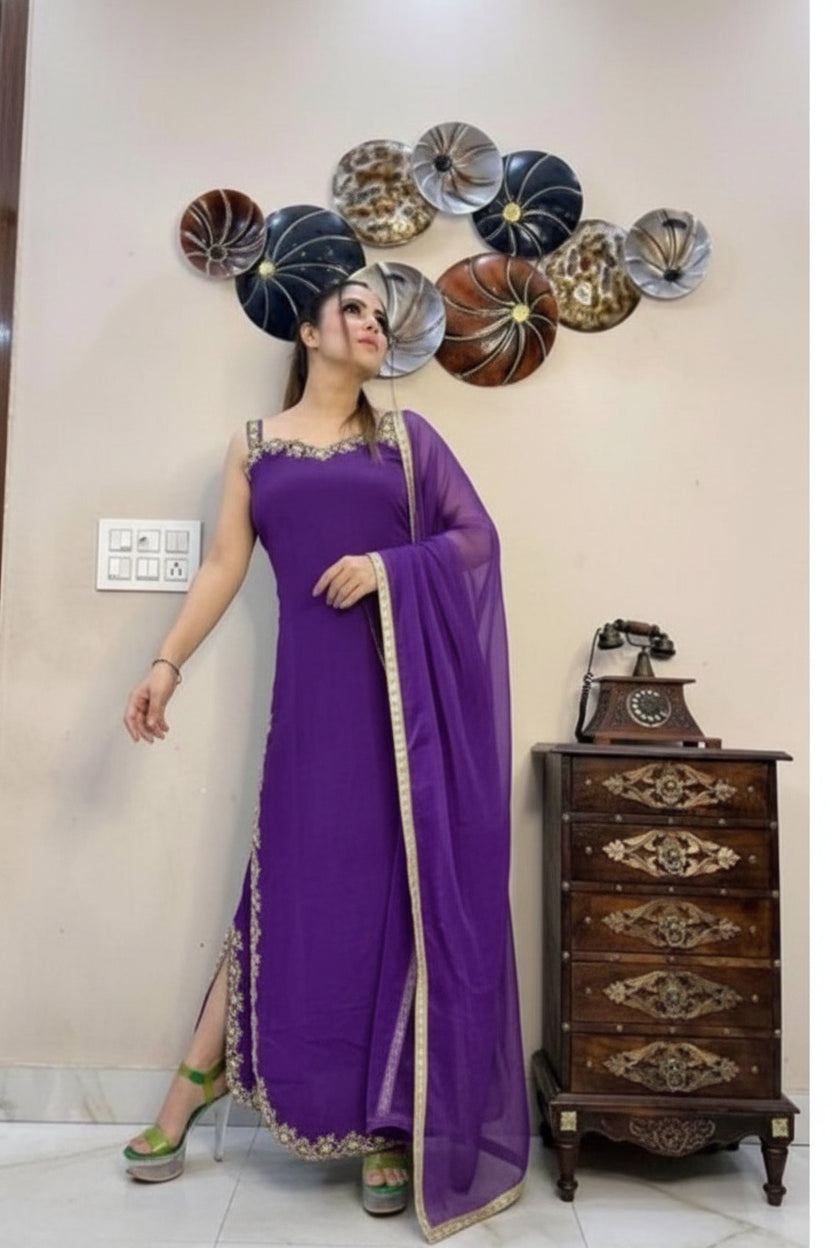 Purple Sleeveless Salwar Suit