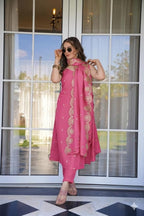 Pink Embroidered Kurta and dupatta with Palazzo Set