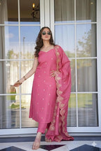 Pink Embroidered Kurta and dupatta with Palazzo Set