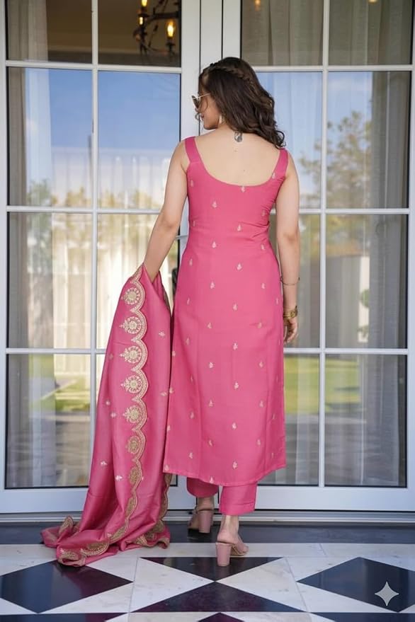 Pink Embroidered Kurta and dupatta with Palazzo Set