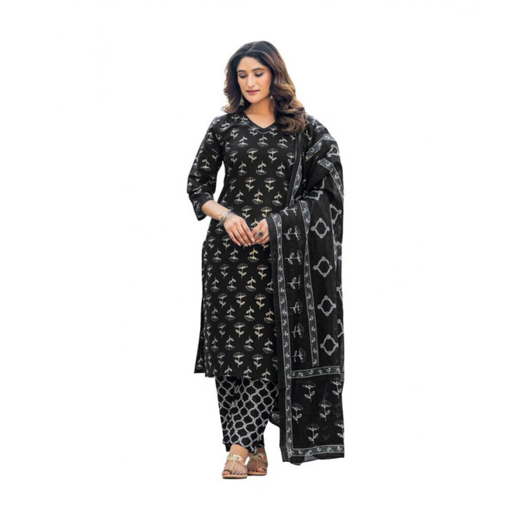 Black Floral Printed Kurta Set