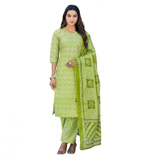 Lime Green Printed Kurta Set