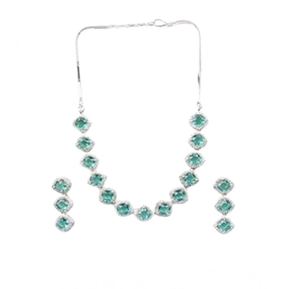 Teal Cushion Halo Necklace Set