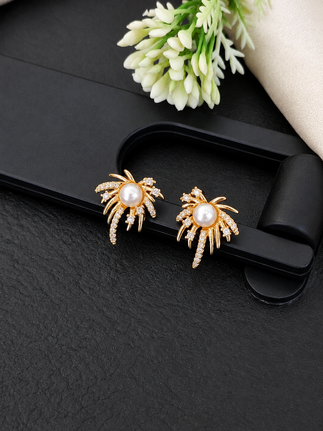 Pearl Radiance Gold Stud Earrings