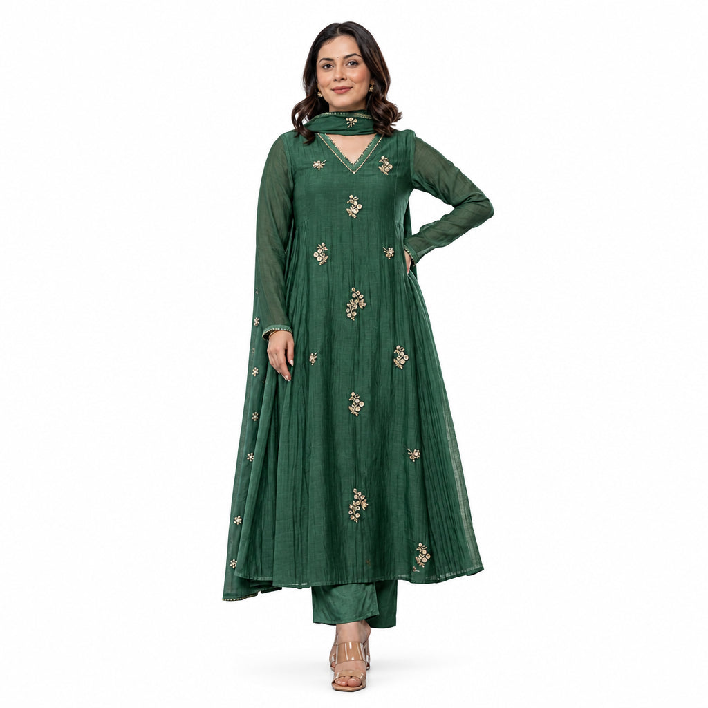 Emerald green Embroidered Anarkali Set