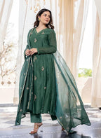 Emerald green Embroidered Anarkali Set