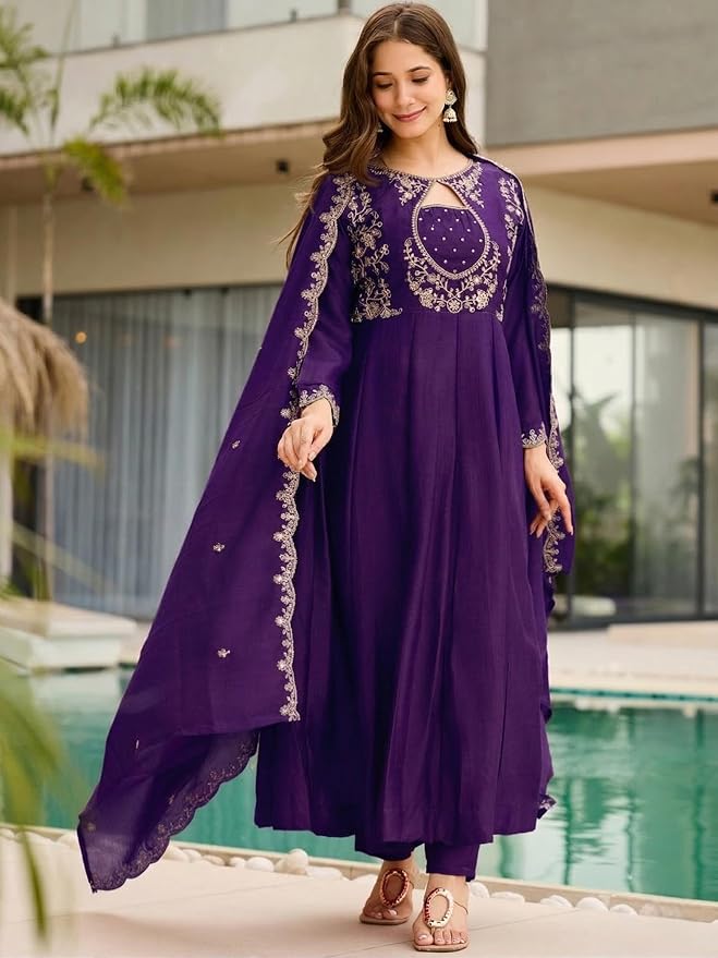 Deep Purple Jaal Anarkali Set