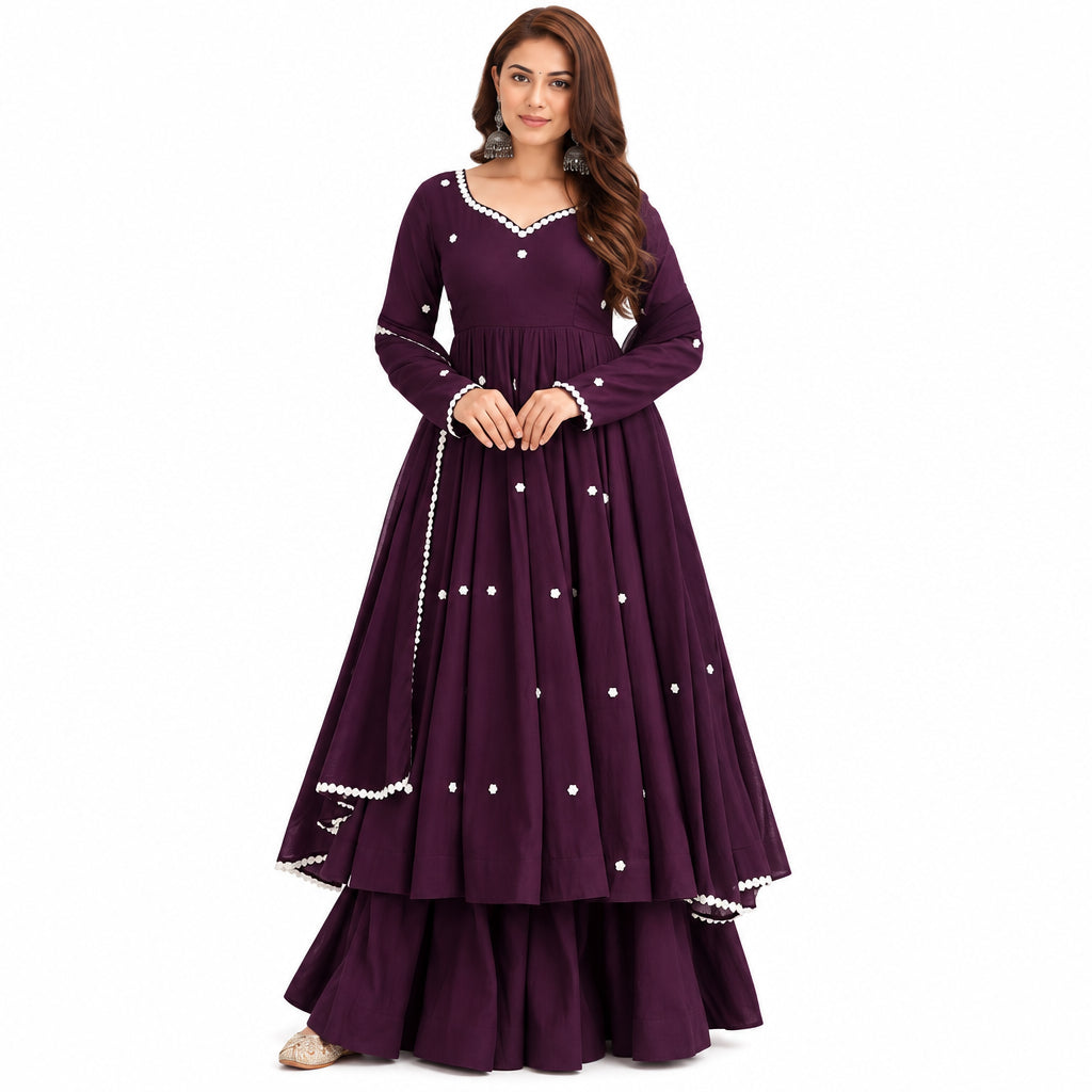Plum Purple Polka Flared Anarkali
