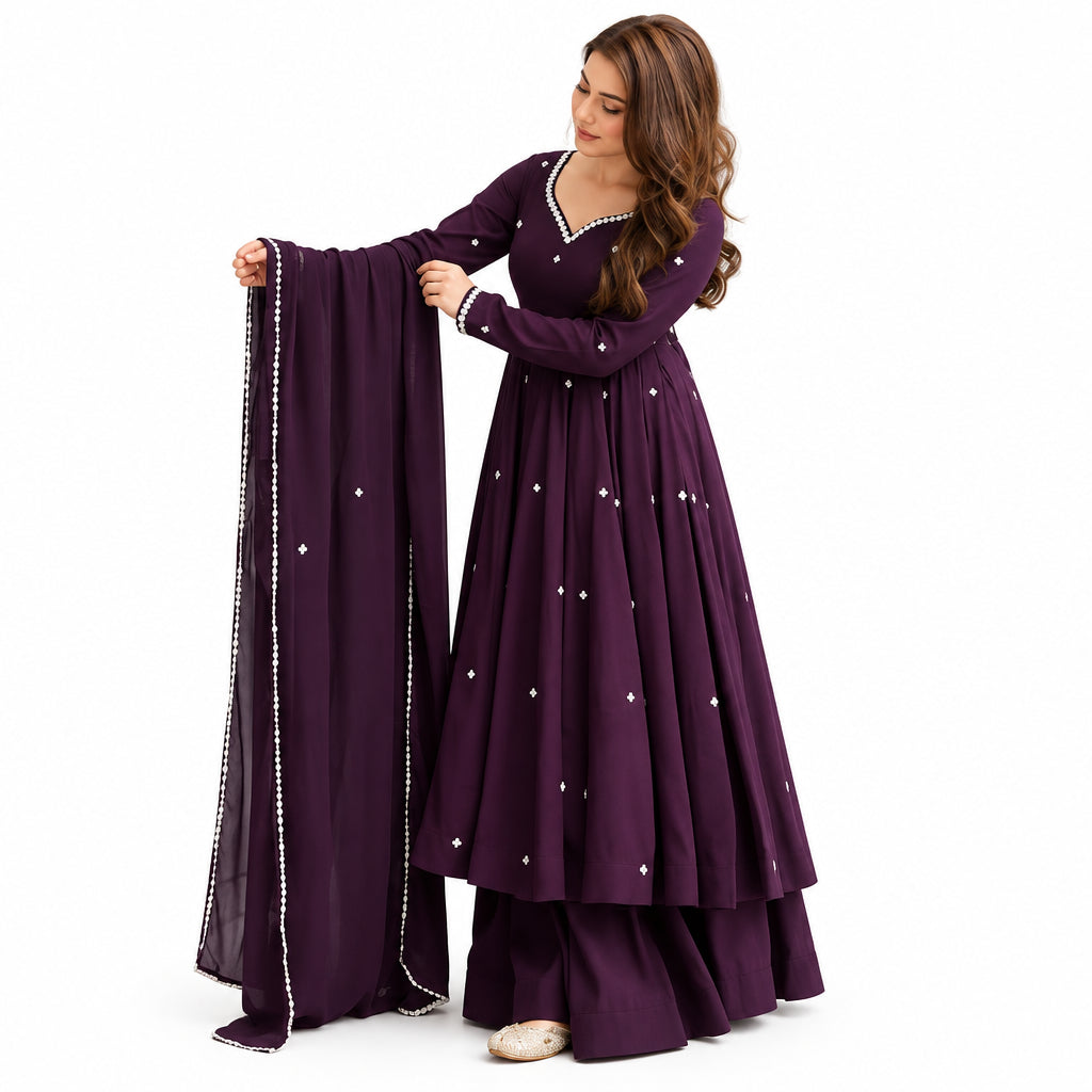 Plum Purple Polka Flared Anarkali