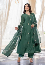 Emerald green Embroidered Anarkali Set