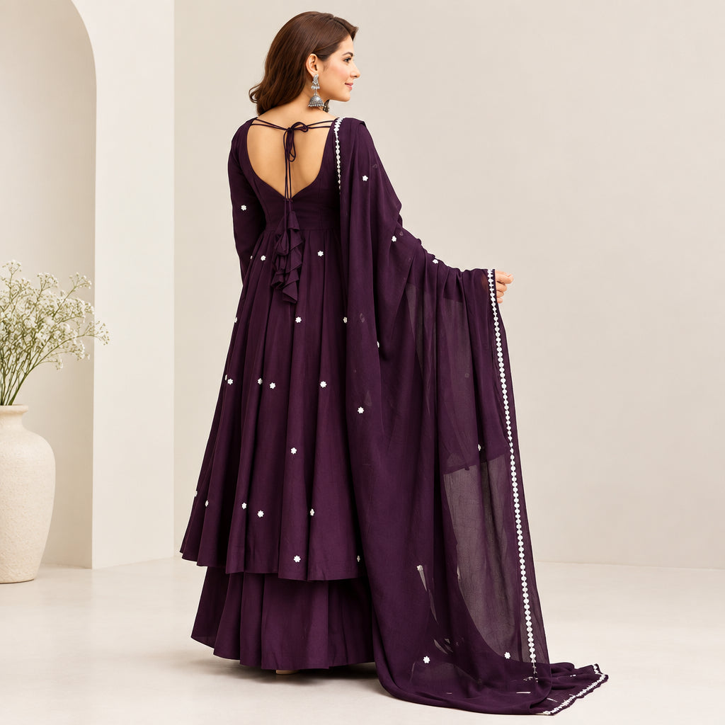 Plum Purple Polka Flared Anarkali
