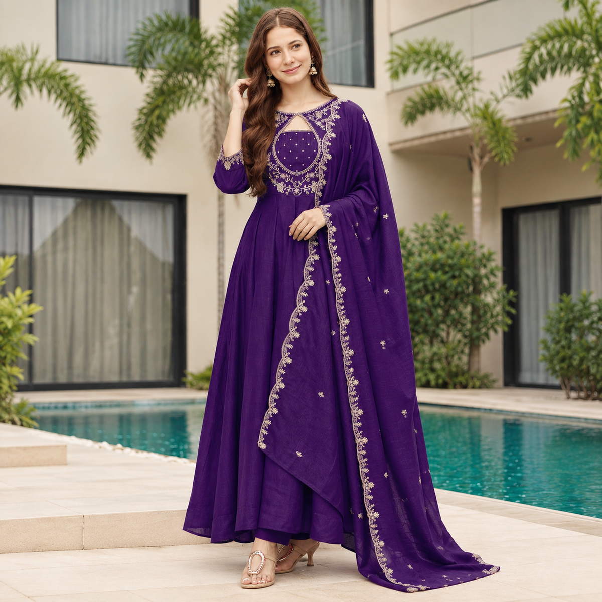Deep Purple Jaal Anarkali Set