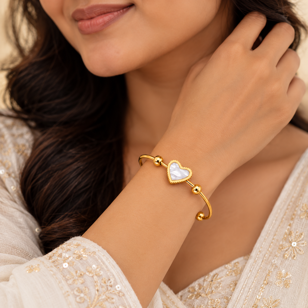 Pearl Heart Cuff Bracelet
