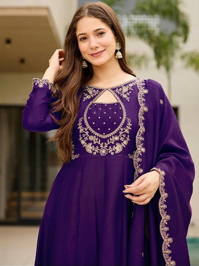 Deep Purple Jaal Anarkali Set