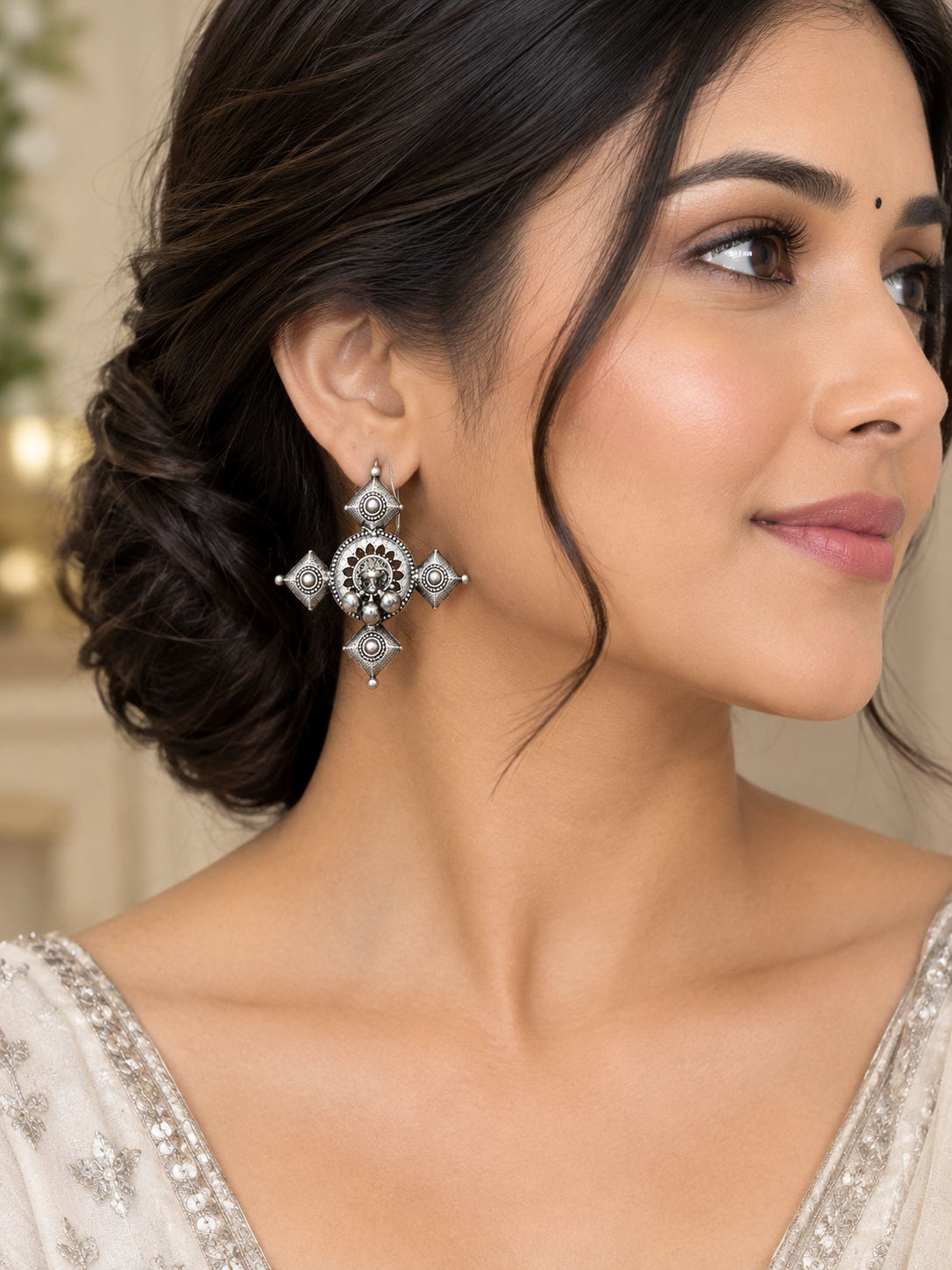 Tribal Oxidized Silver Earrings