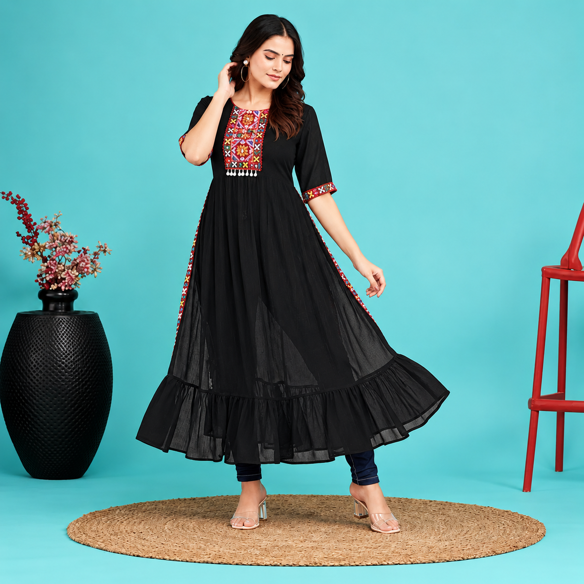 Georgette Embroidered Black Kurti
