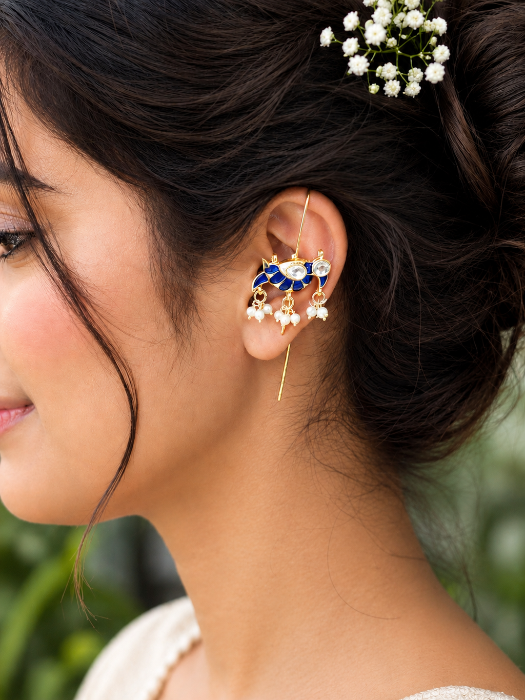 Azure Pearl Cascade Ear Cuff