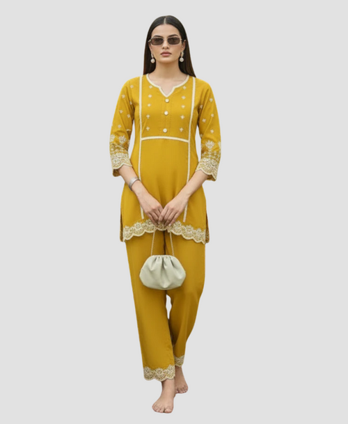 Yellow Artisan Embroidered Co-Ords