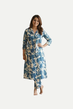 Blue and White Floral Print Dress