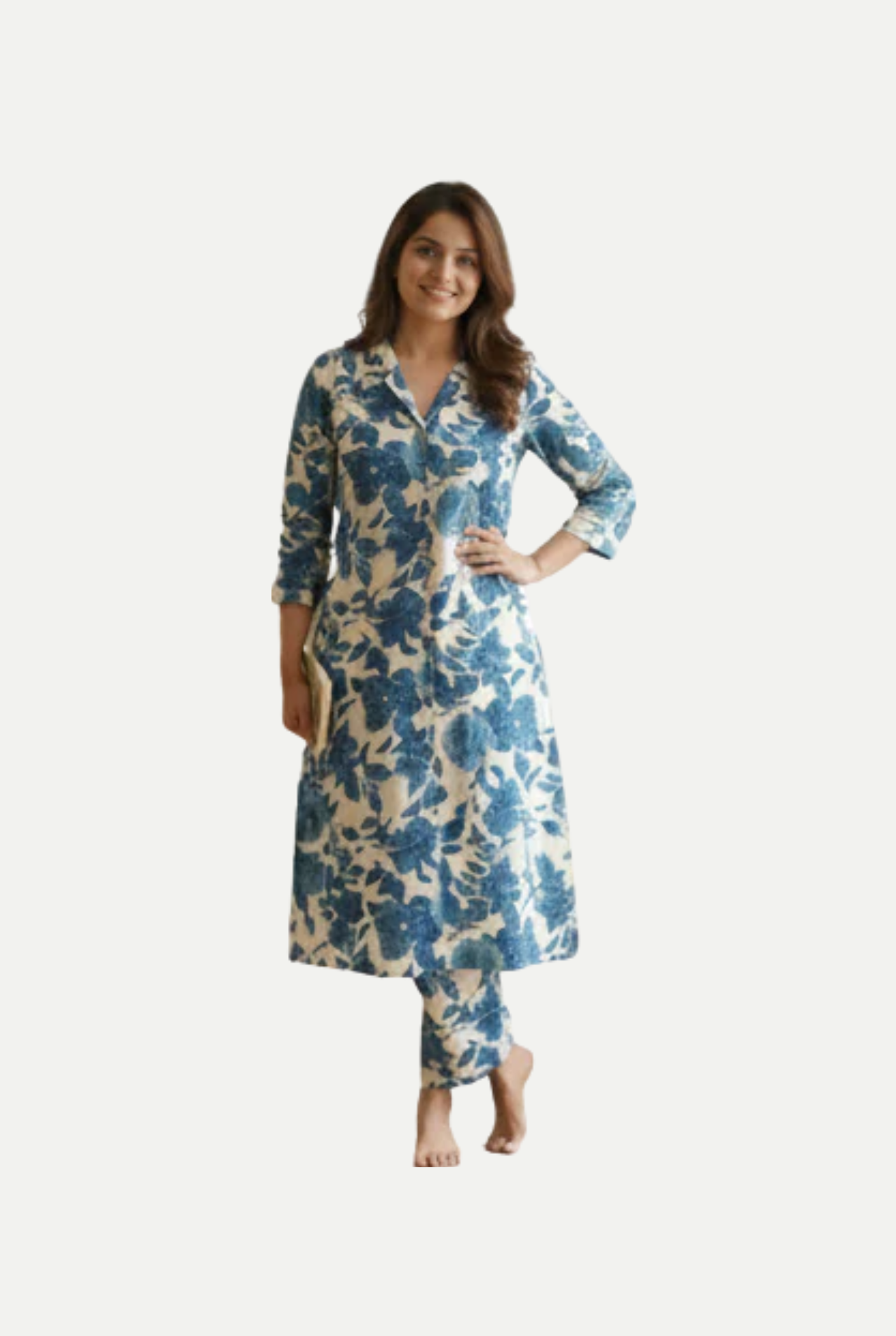 Blue and White Floral Print Dress