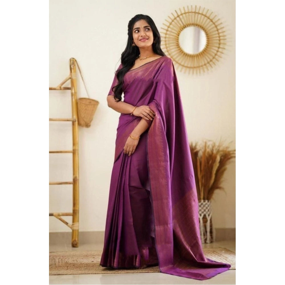 Litchi silk Printed Saree (Purple)