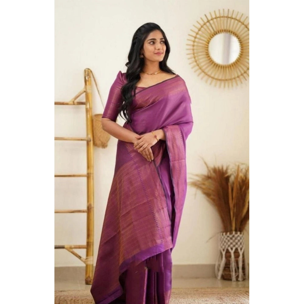 Litchi silk Printed Saree (Purple)