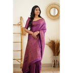 Litchi silk Printed Saree (Purple)