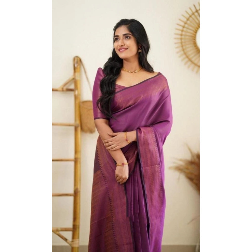Litchi silk Printed Saree (Purple)