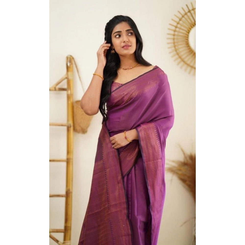 Litchi silk Printed Saree (Purple)
