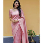 Light Pink Litchi silk Printed Saree