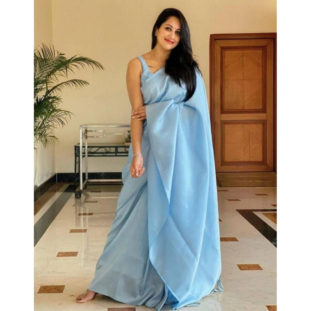 Powder Blue Lichi-Silk Saree