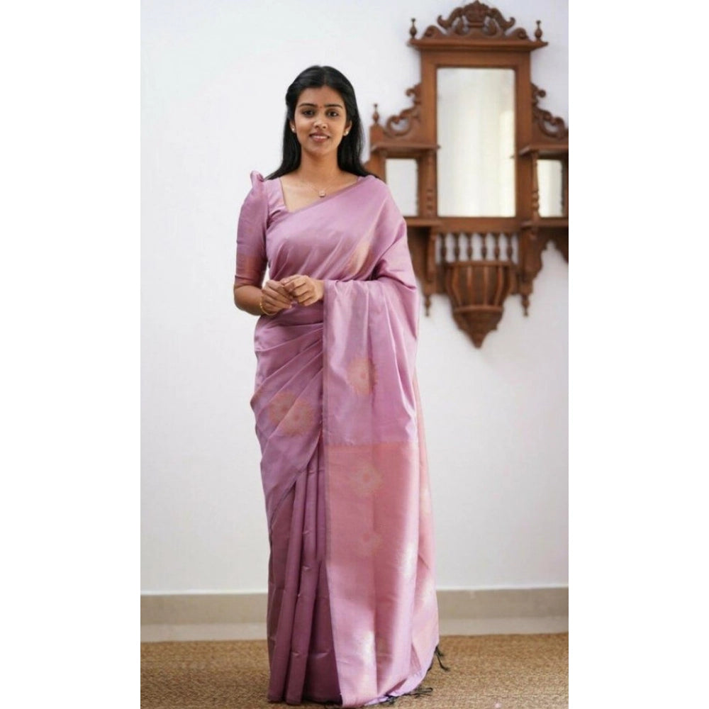 Mauve Pink Lichi Silk Saree