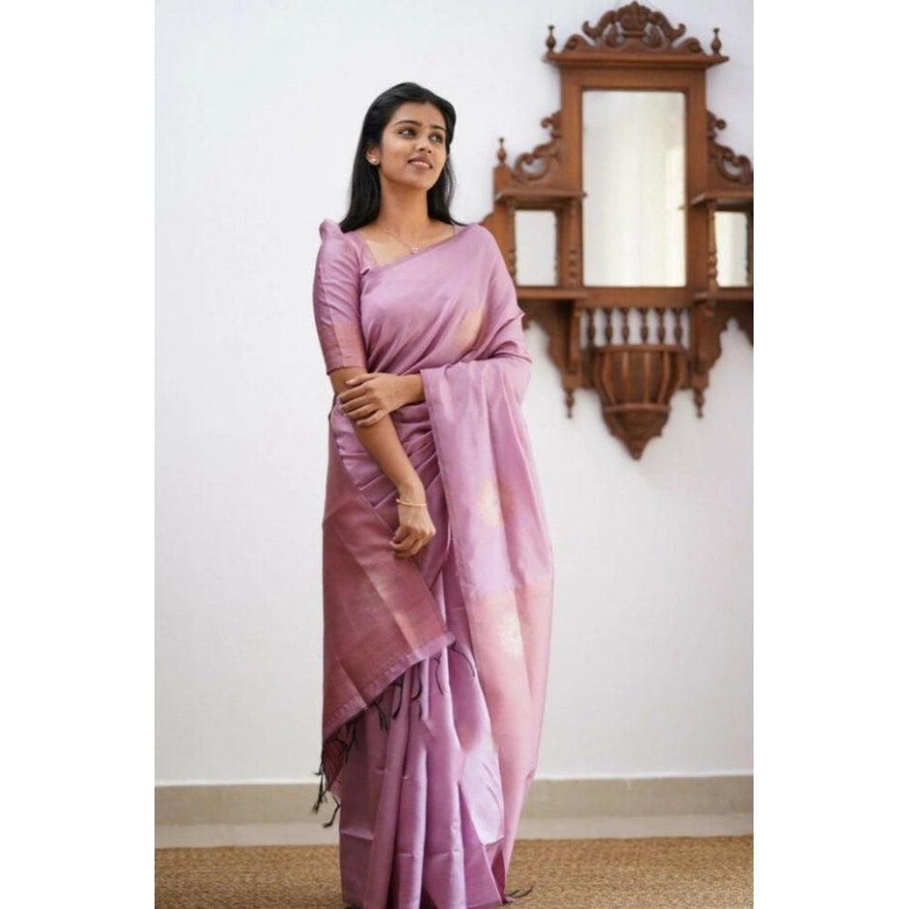 Mauve Pink Lichi Silk Saree