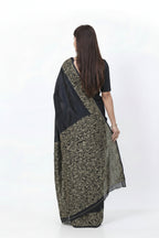 Black Soft Lichi Silk Saree