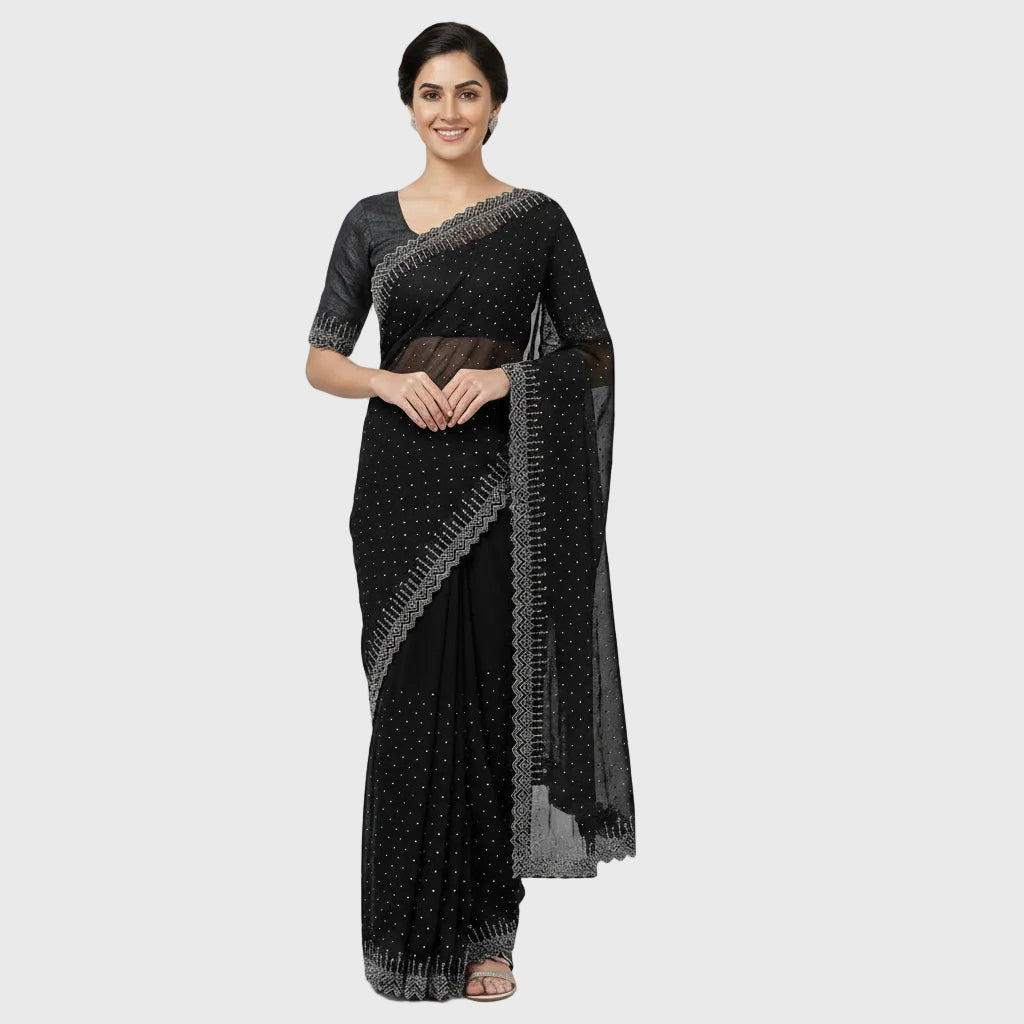 Classic Black Georgette Stone Work Saree
